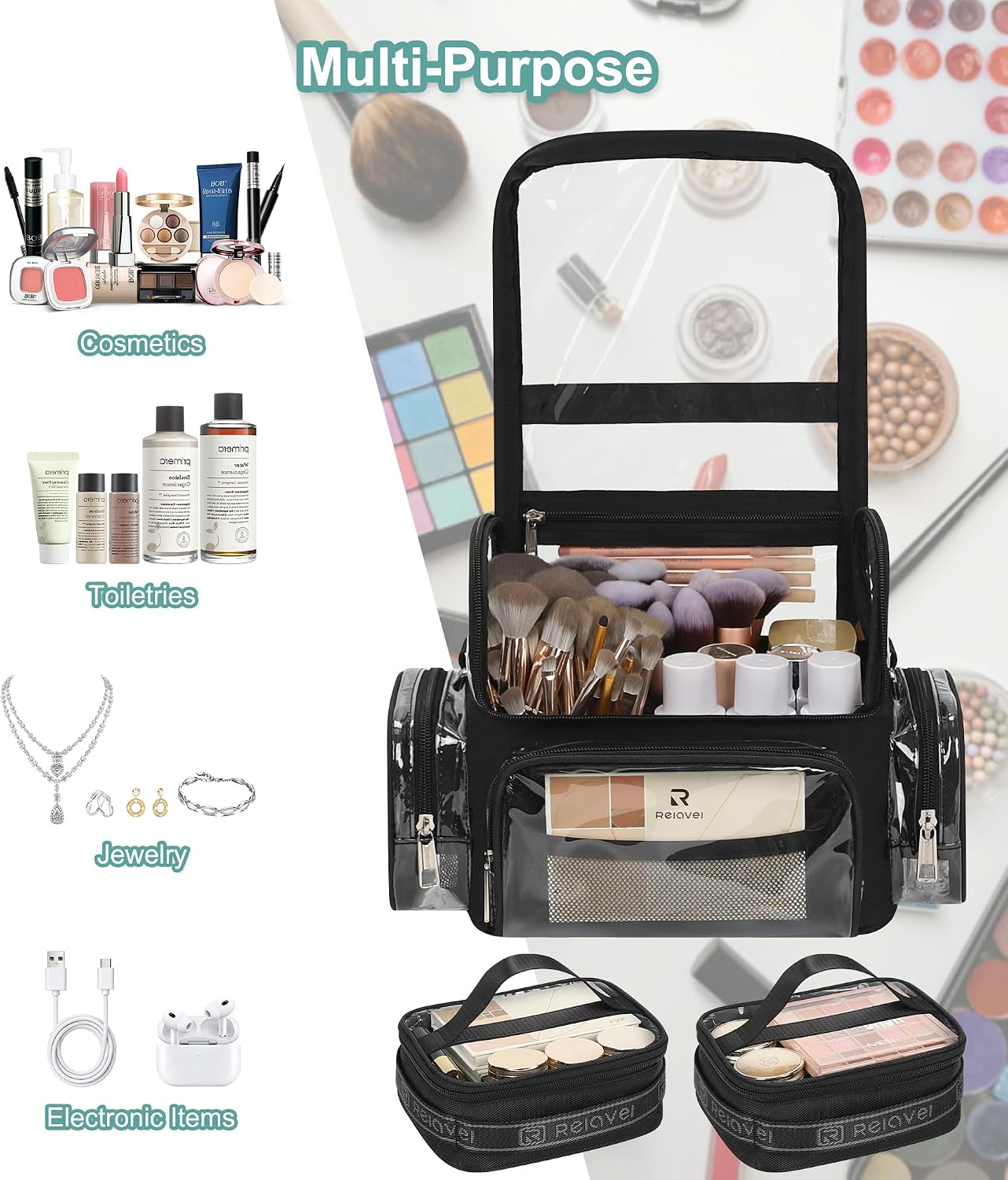 Professional Makeup Brush Bag With 2 Mini Pouches Makeup Brush Holder image 2