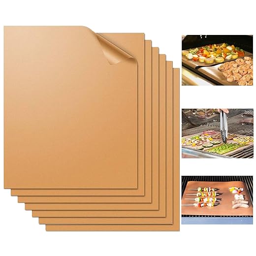 WIBIMEN Copper Grill Mat Set of 7-100% Non-Stick BBQ Grill Mats&Baking Mats, PFOA Free, Heavy Duty, Reusable and Easy to Clean, Works on Gas Charcoal and Electric BBQ (7 Pcs)