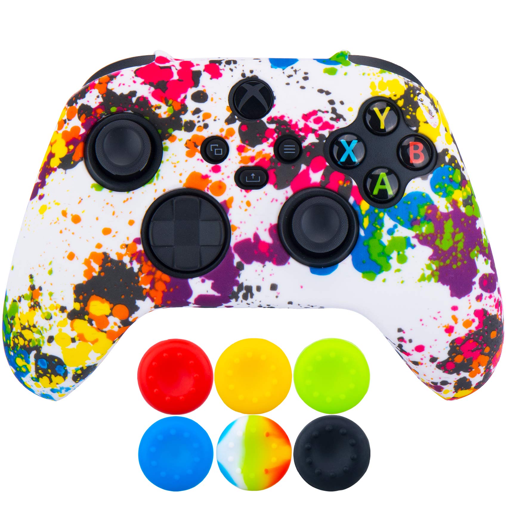 1 Piece of Silicone Transfer Print Protective Thick Cover Skin + 6 Thumb Grips for Xbox Series X/S Controller Graffiti