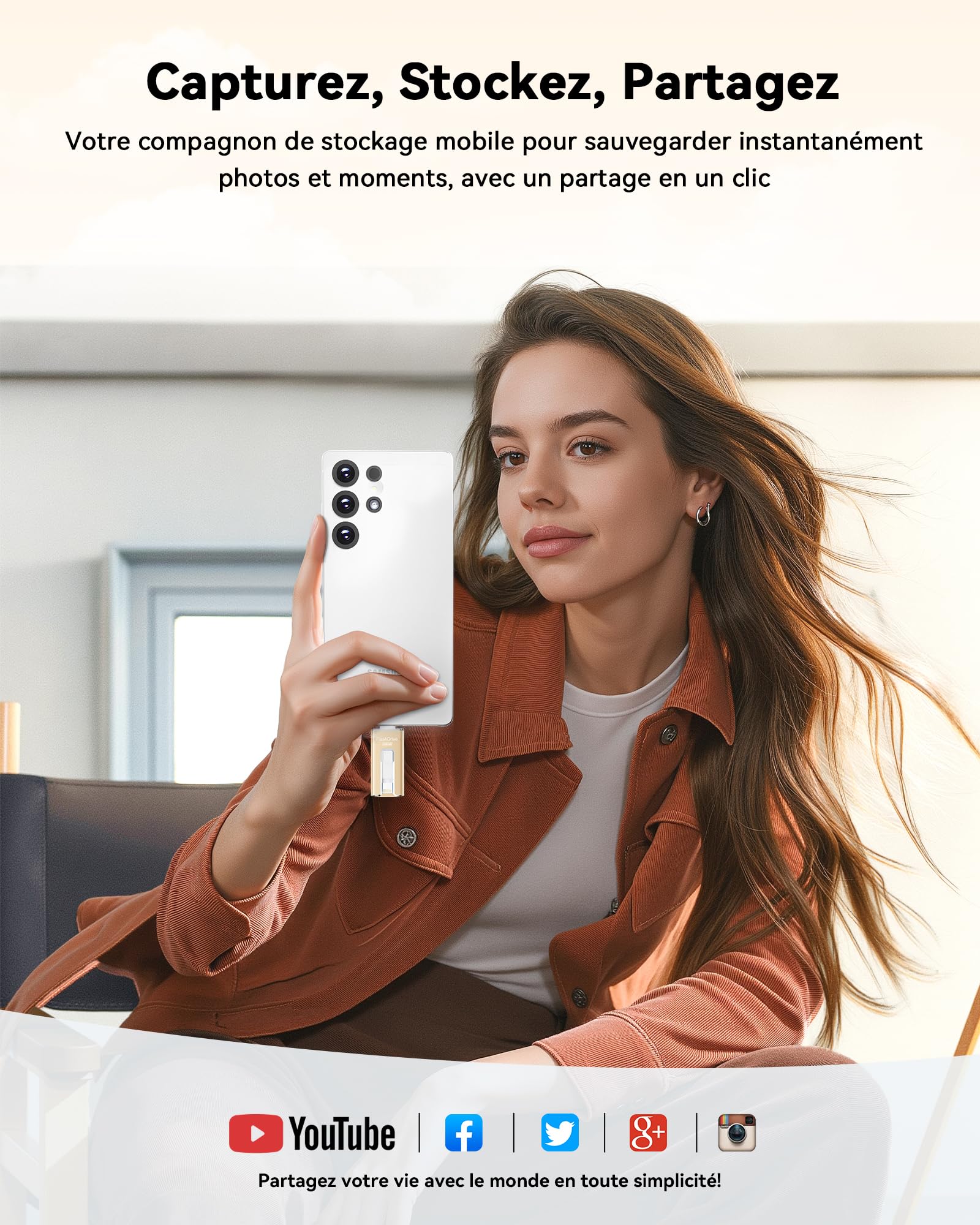 SUDEHO Chiavetta USB-C da 256 GB, chiavetta USB per iPhone, MFi certificata (oro) | Design 3 in 1 per iPhone, iPad, USB-C, Android e PC. Trasferimento ad alta velocità di foto, video e file.