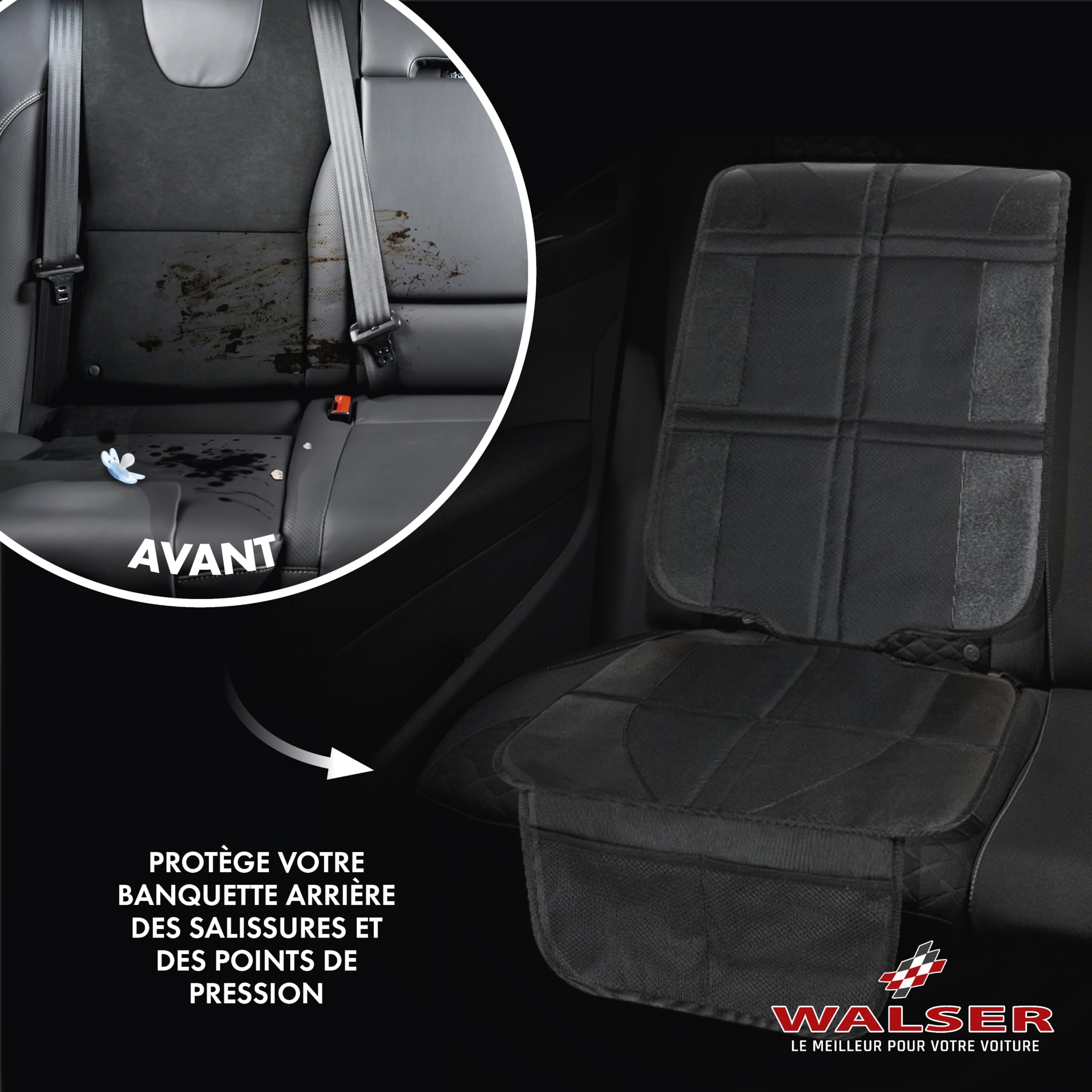 Walser Protège-siège Enfant, Protège-siège Voiture pour siège Enfant, Protège-siège Voiture antidérapant, George Premium XL Compatible ISOFIX Noir