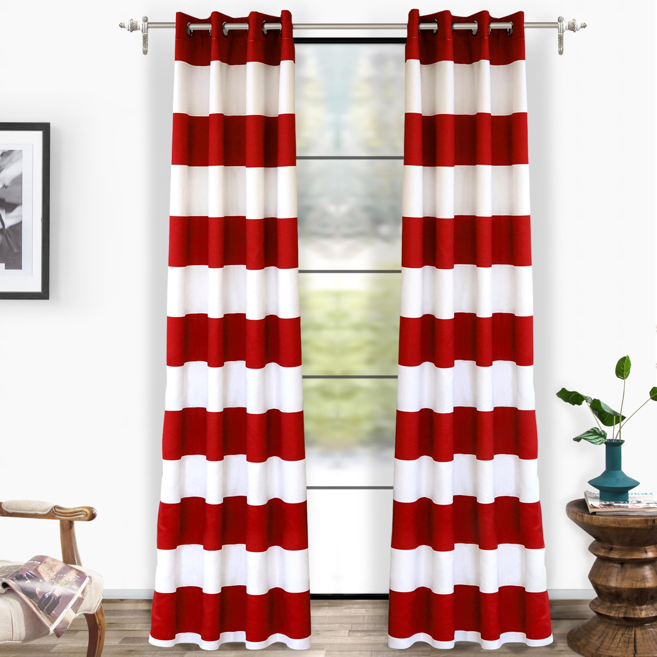 DriftAway Red Striped Room Darkening Curtains Patriotic Horizontal Stripe Classic Grommet Drapes for Bedroom Living Room Thermal Insulated Panels for Holidays July 4th Labor Day Thanksgiving Christmas