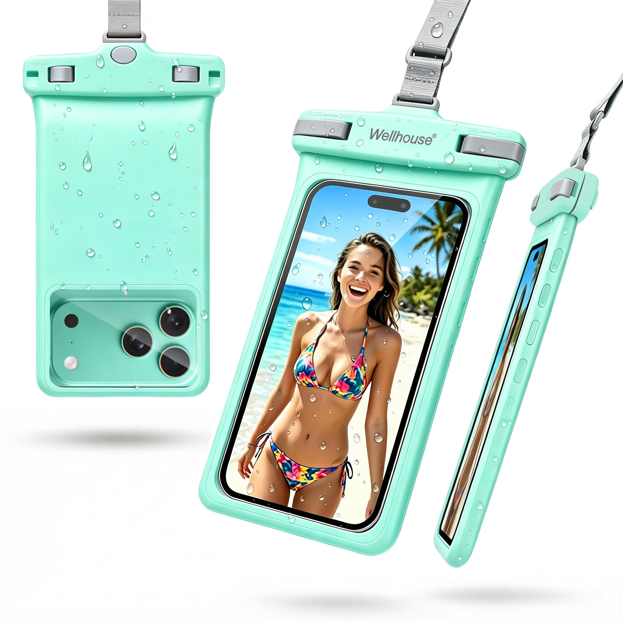 wellhouse Waterproof Phone Pouch, Waterproof Phone Case for iPhone 17 16 15 14 13 Pro Max XS Samsung, IPX8 3D Cellphone Dry Bag Beach Essentials (1