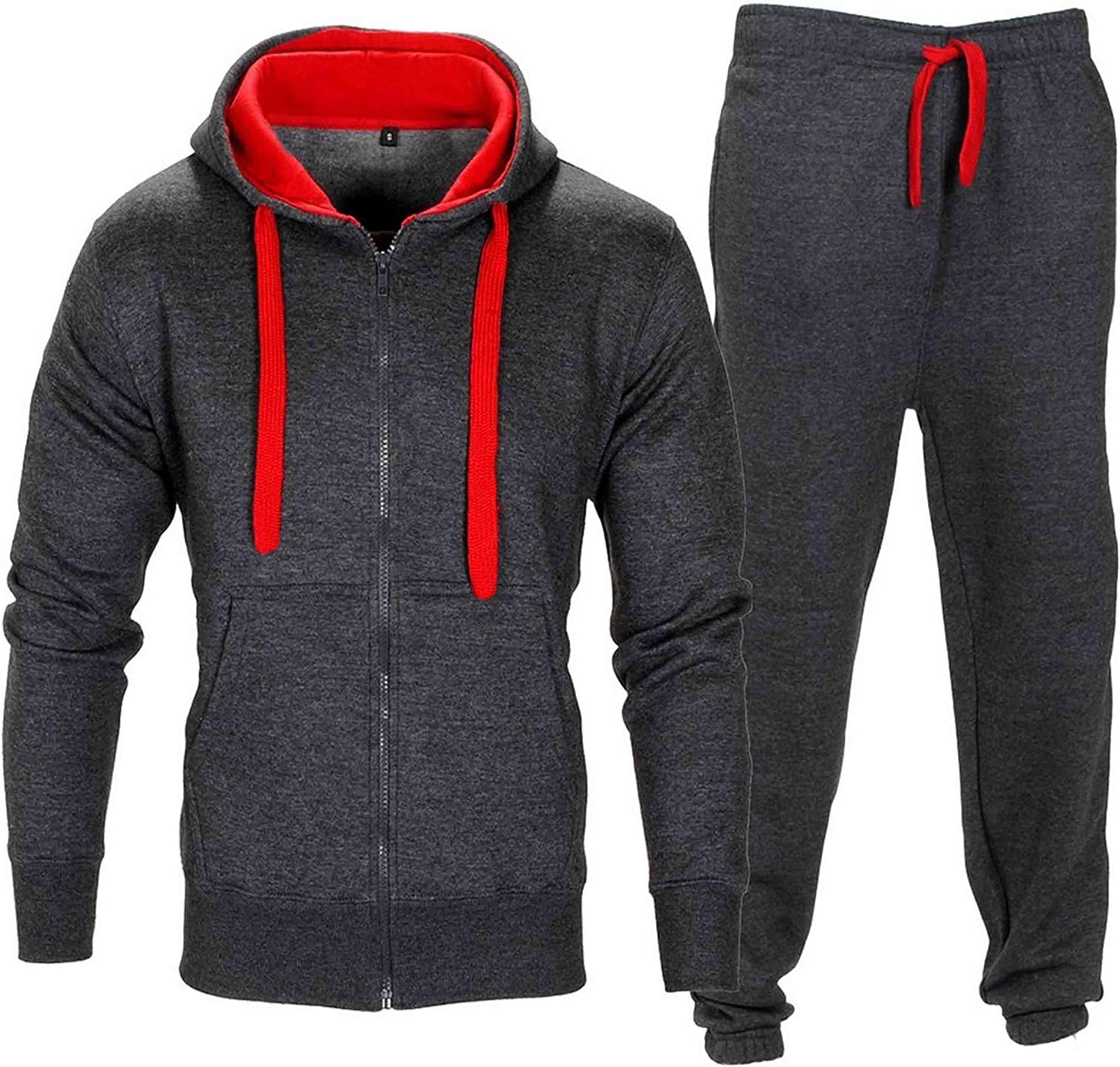 โ Menโs Tracksuit Full Sleeve Contrast Fleece Top & Bottom Cord Set Zipper Hood Jogging Suit Set Plus Sizes