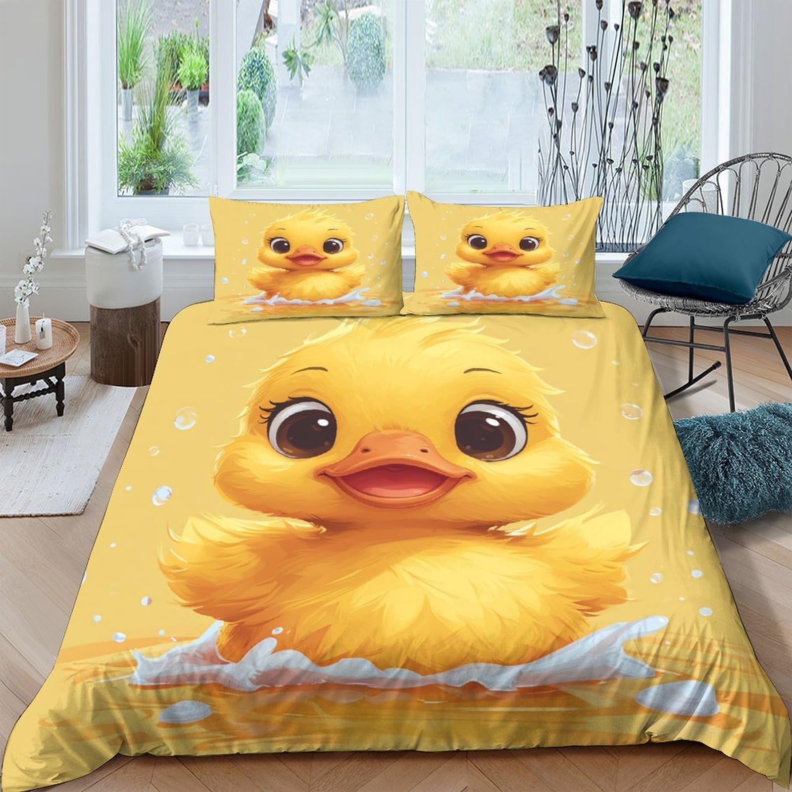 ENYISIYULO Yellow Duck Duvet Cover 3 PCS Hotel Quality Quilt Cover Bedding Sets Bed Covers with Pillowcases with Zipper Closure Ultra Soft Anti Allergic Microfiber Double（200x200cm）