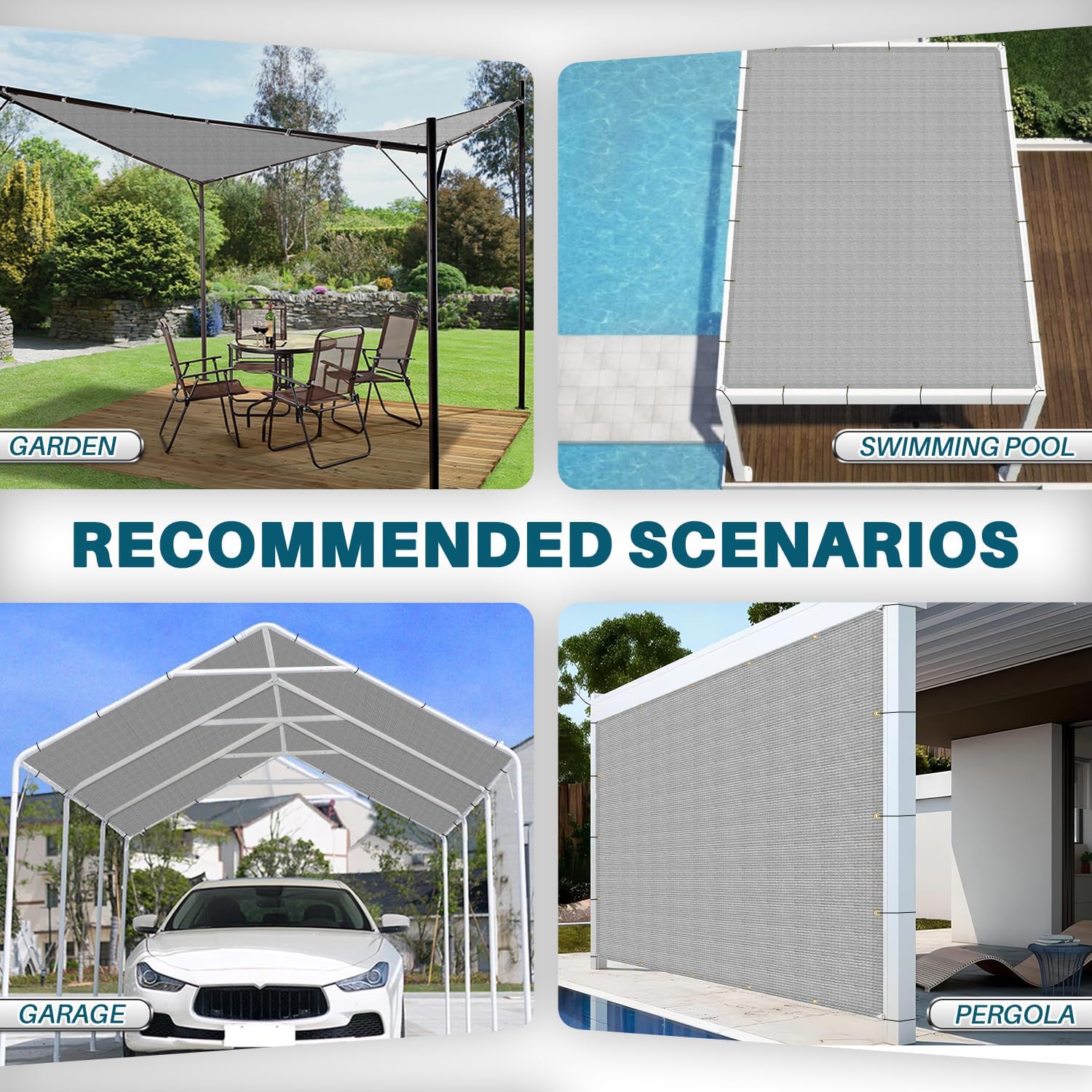 COARBOR 9'x32' Straight Edge Sun Shade Sail Rectangle Canopy Cover Grommets Placed All Edges for Outdoor Pergola Patio Yard Deck Gazebo-Light Grey