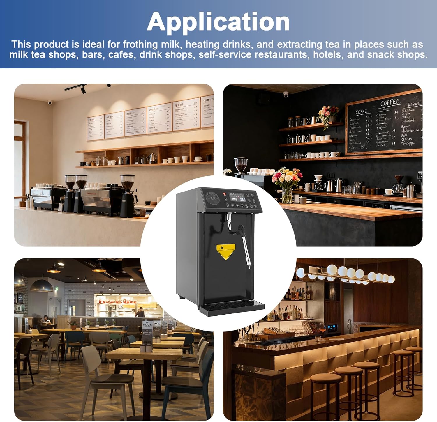 Commercial Milk Frother, 1.3KW 8L Multi-Purpose Full-Automatic Steam Boiling Water Frothing Machine Steam Milk Frothing Machine with 24H Timing Function for Tea Coffee Dessert Milk 2Bar (Black)