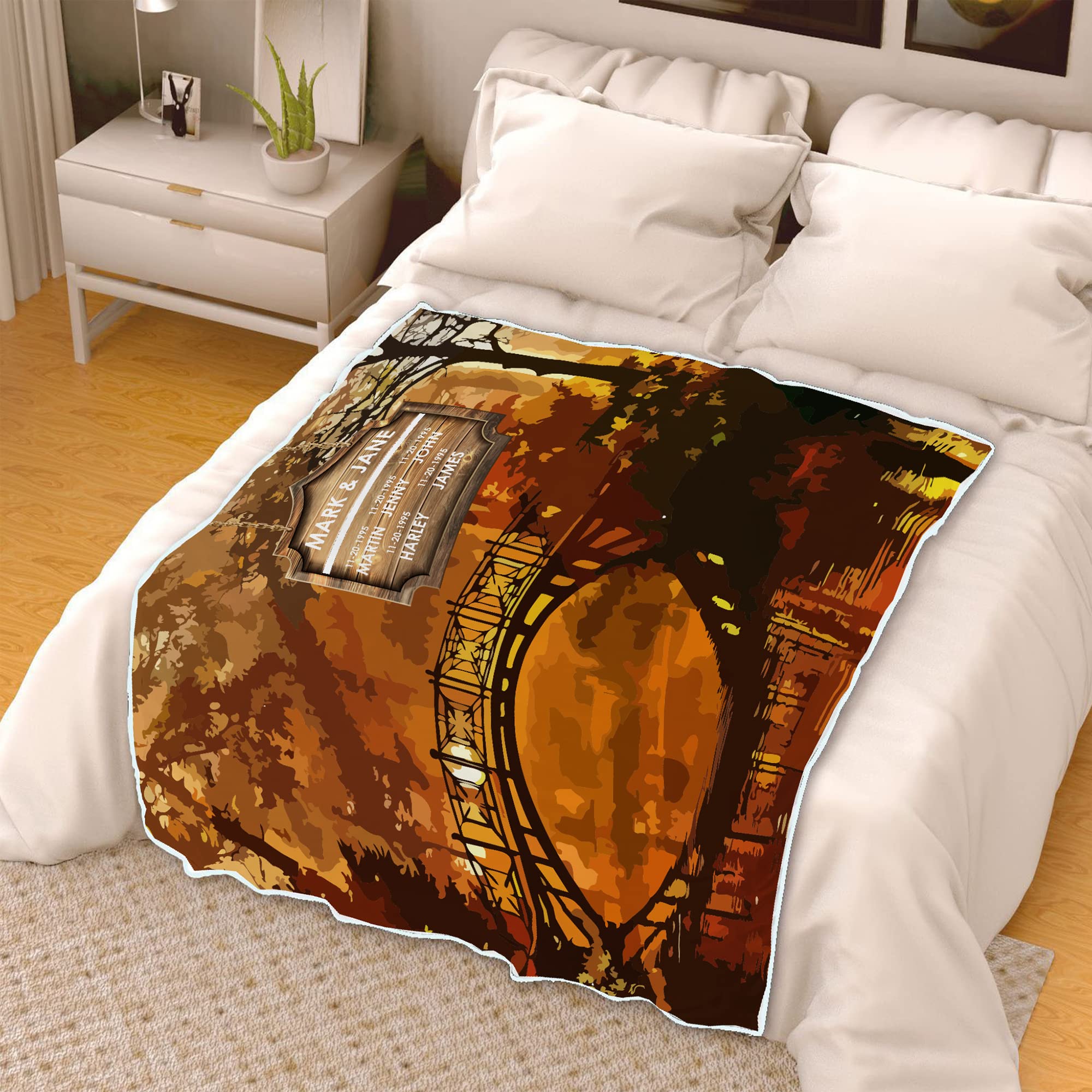 Manta personalizada de otoño familiar con nombre, fecha, manta personalizada de Acción de Gracias, regalo personalizado, manta de otoño, regalo personalizado, manta de mamá, regalo para papá, manta