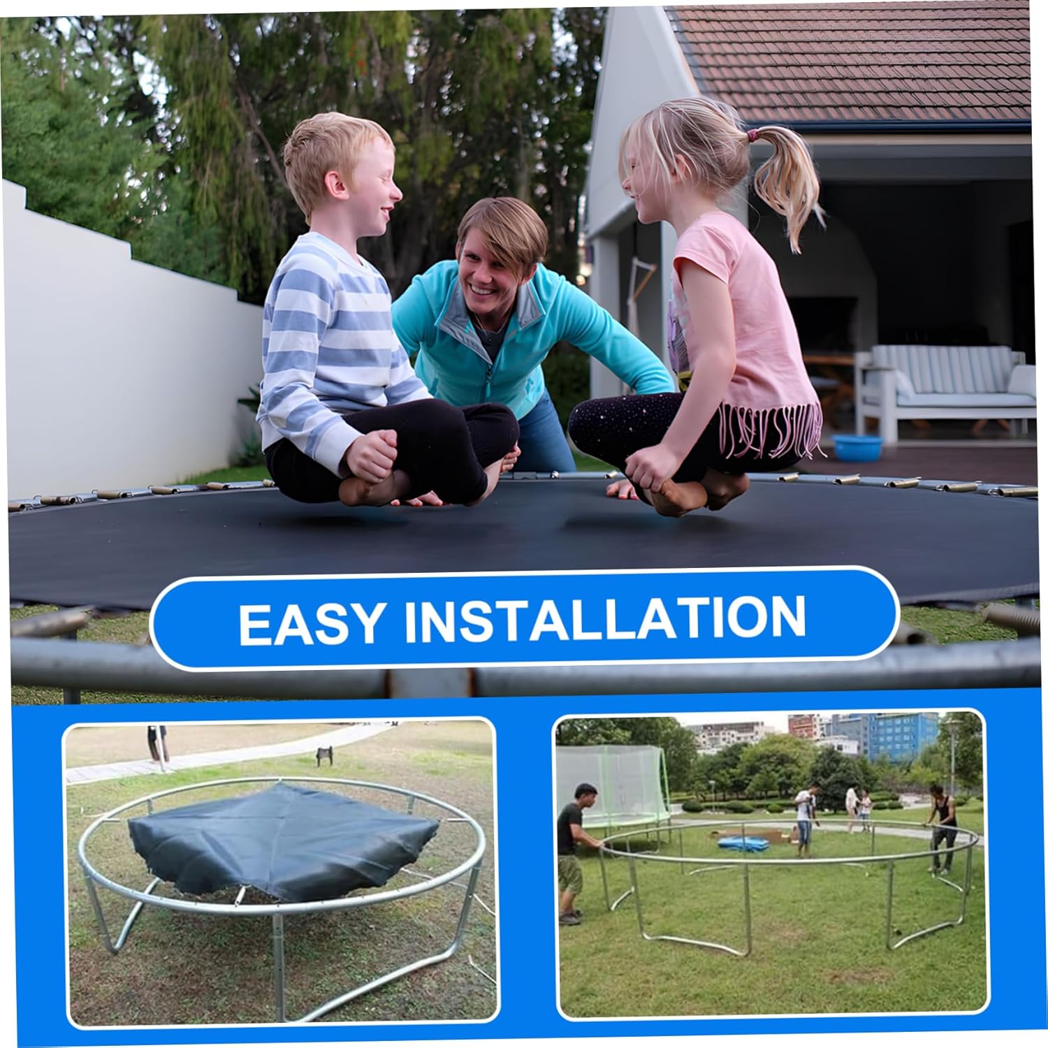 12 Ft Round Trampoline Mat Replacement, 72 Triangular Buckle PP High Elasticity, UV & Water Resistant Outdoor Pad