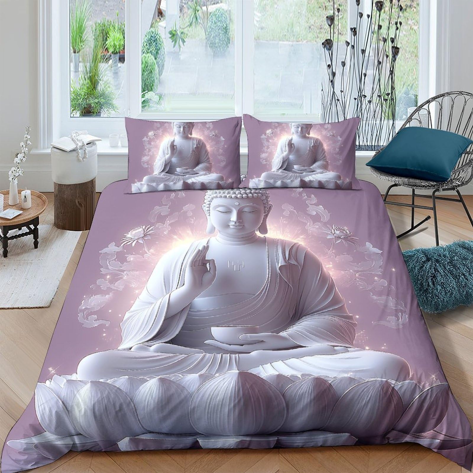 Ctjqhvkz Style-10 3D Printed Buddha Statue Fitted Sheet Microfiber Soft Breathable Meditation Zen Mattress Cover Bedroom Decor Single（135X200cm）