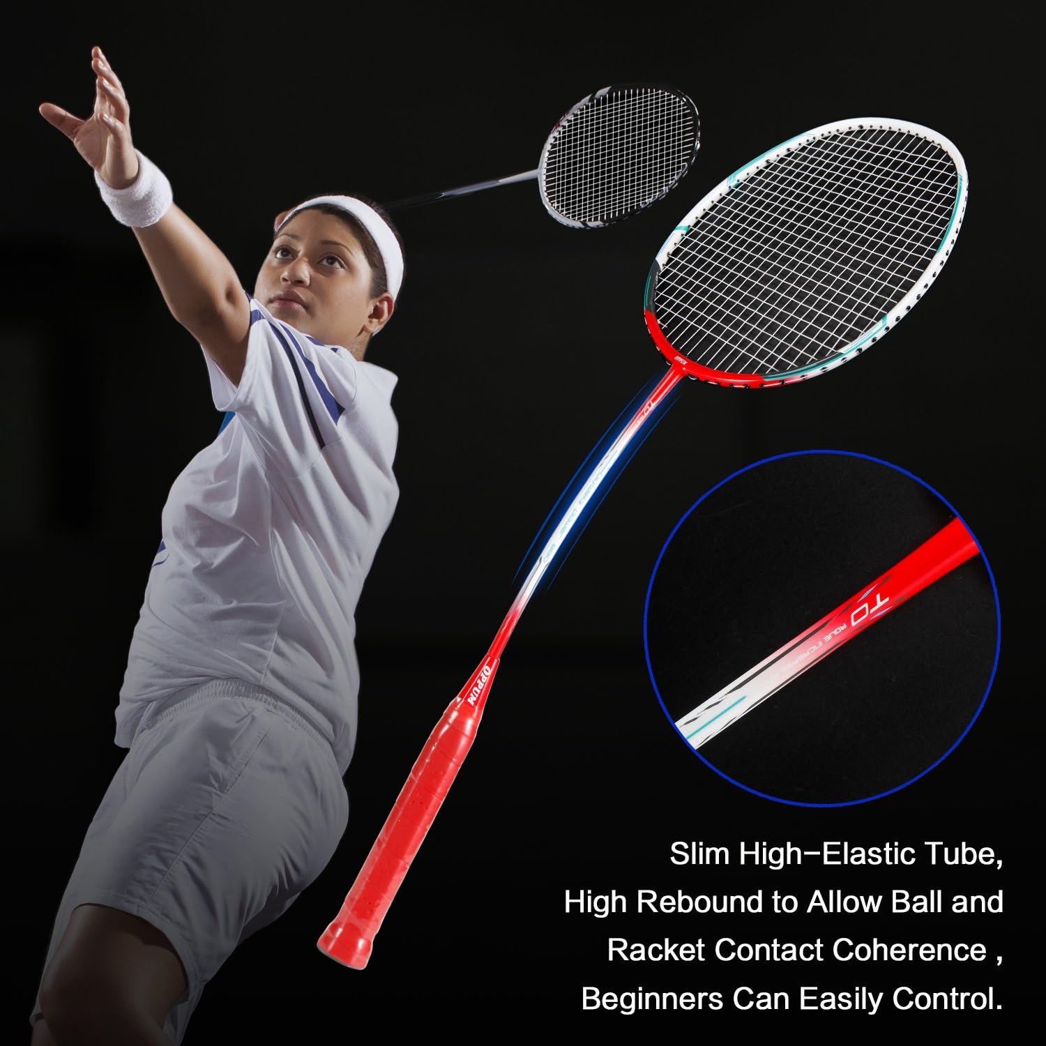 OPPUM Carbon Fiber Composite 2 Player Badminton Racket Integral Forming Structure Super Lightweight Offensive Badminton Racquet Set