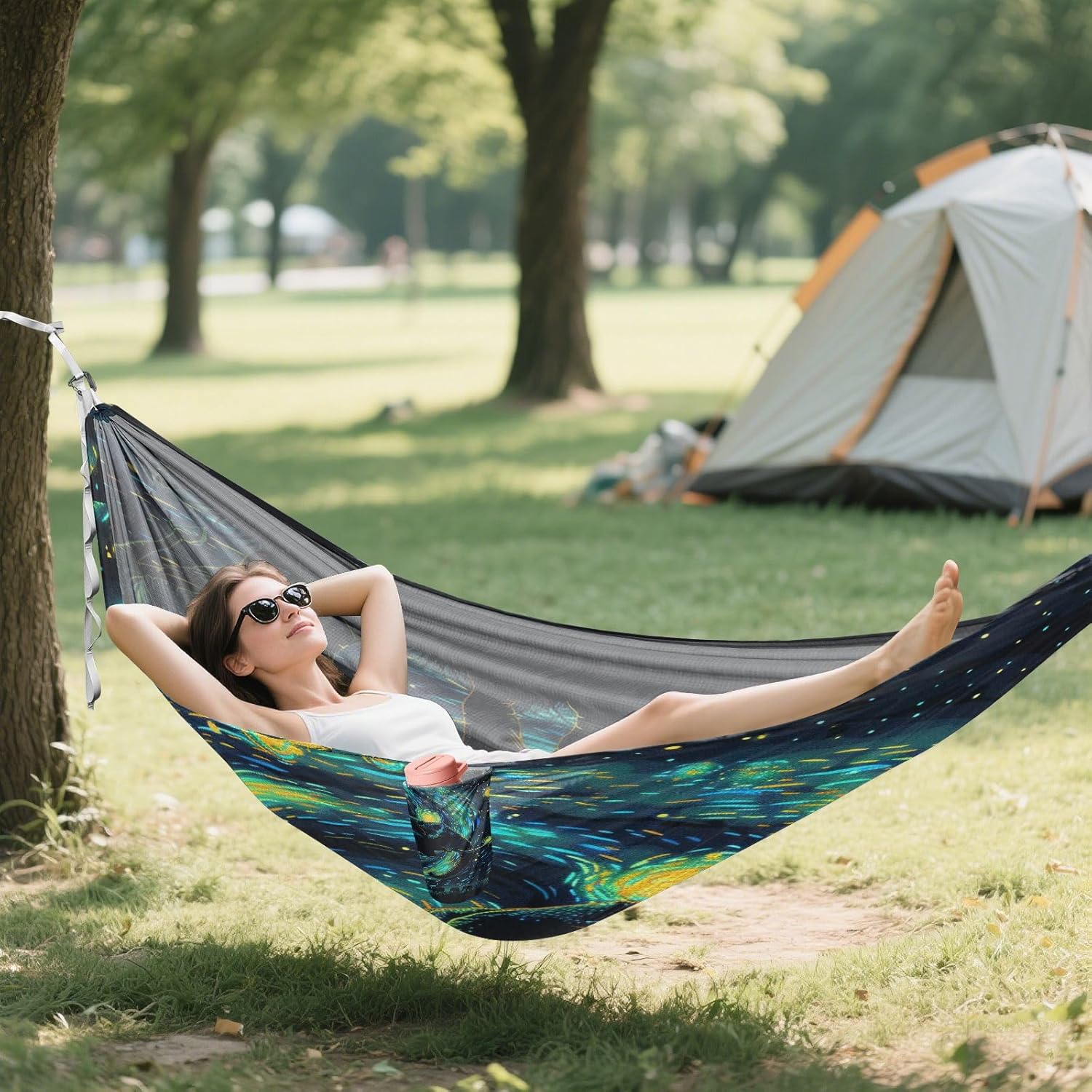 ALAZA Elephant Starry Sky Camping Hammocks Single or 2 Person 500 lbs Portable Parachute Travel Hammock w/Tree Straps for Hiking Backpacking Indoor Outdoor