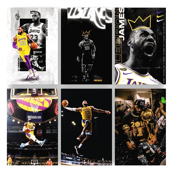 POSTER WALLAH Lebron James Poster | Basketball Legend Player | Modern wall print Art | Champion Aesthetic Poster | Art Style Wall decor for Bedroom wall, gym, Living room, kids, (12x8 Inch) [Set of 6 Pieces]