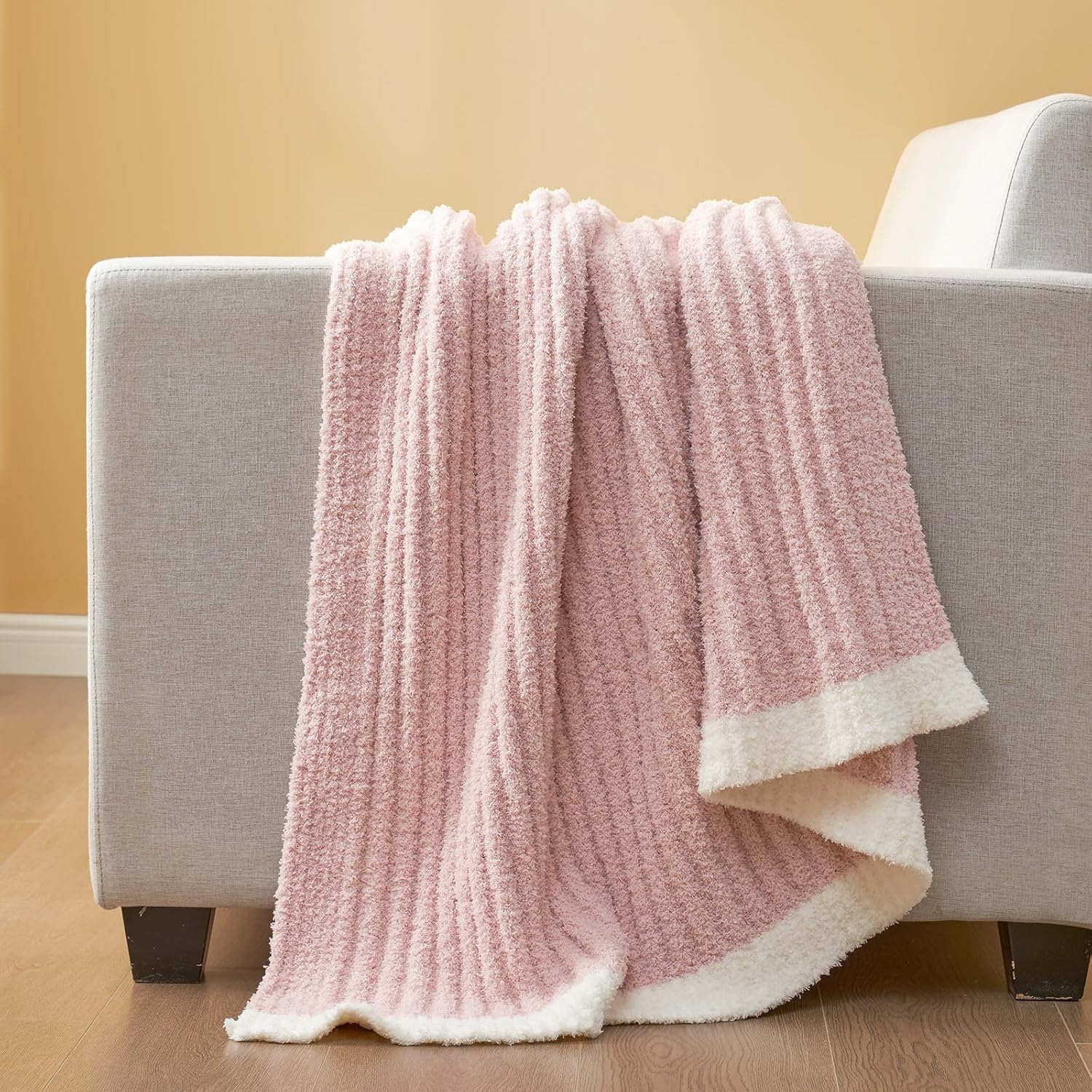 Snuggle Sac Valentines Pink Throw Blanket for Couch, Soft Cozy Ribbed Fluffy Blankets for Women, Warm Microfiber Knit Cute Throws for Girls Daughter Women Gifts for Mom, Pink, 50x60 inches - Image 8