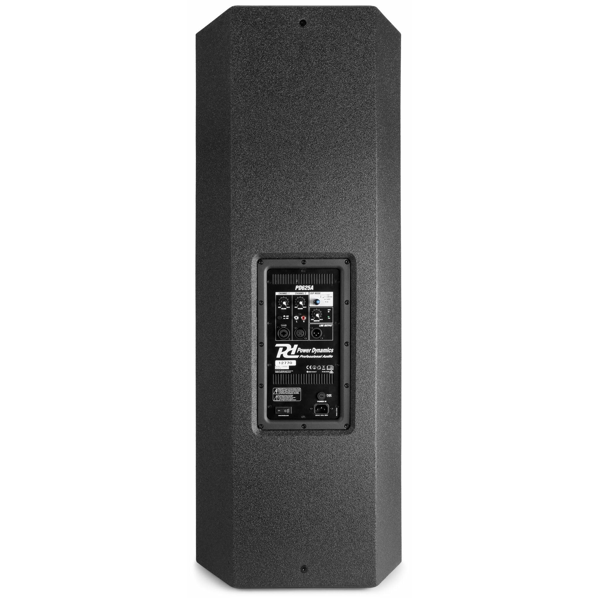 Power Dynamics PD625A Enceinte Active 2X 15, Puissance Max 1600 Watts, Sono Professionnelle, Boitier Résistant Très Solide avec Poignées