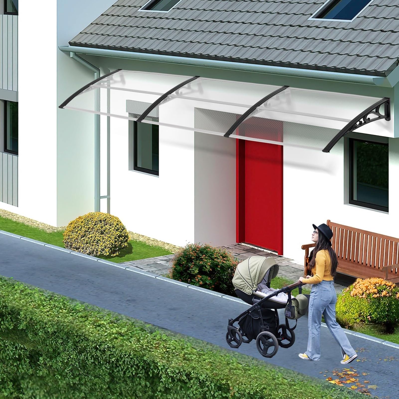 ZXCVASDF D'entrée Auvent De Porte,Marquise De Porte, Auvent Marquise En Polycarbonate, Marquise Solaire Porte Terrasse Toit Abri Protection Contre La Pluie Et UV,Durable,80x110cm/32x44in