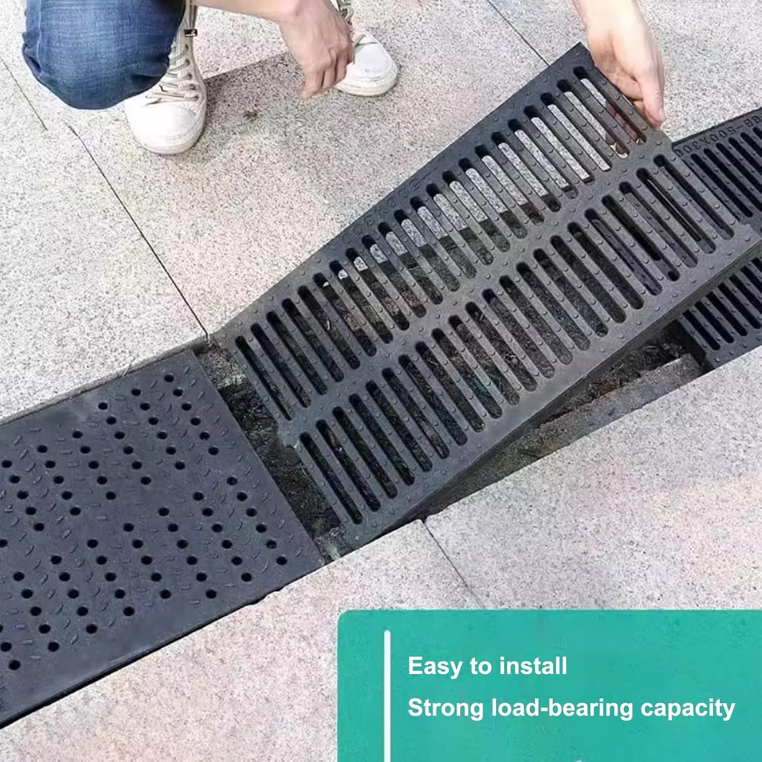 Durable Plastic Drainage Grate for Outdoor Use, Heavy-Duty Sewer Cover, Removable Floor Drain Grate for Driveways and Cars (50x50x3cm)
