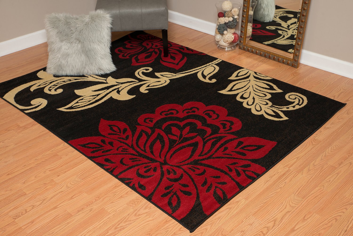 United Weavers Dallas Trousseau Area Rug - Red, 5x8, Contemporary Indoor Polypropylene Rug with Floral Pattern, Jute Backing