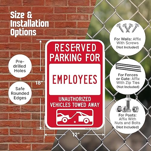 Miniatura 3 de SmartSign Cartel de estacionamiento reservado para empleados, paquete de 2, letrero remolcado de vehículos no autorizados, 18 x 12 pulgadas,