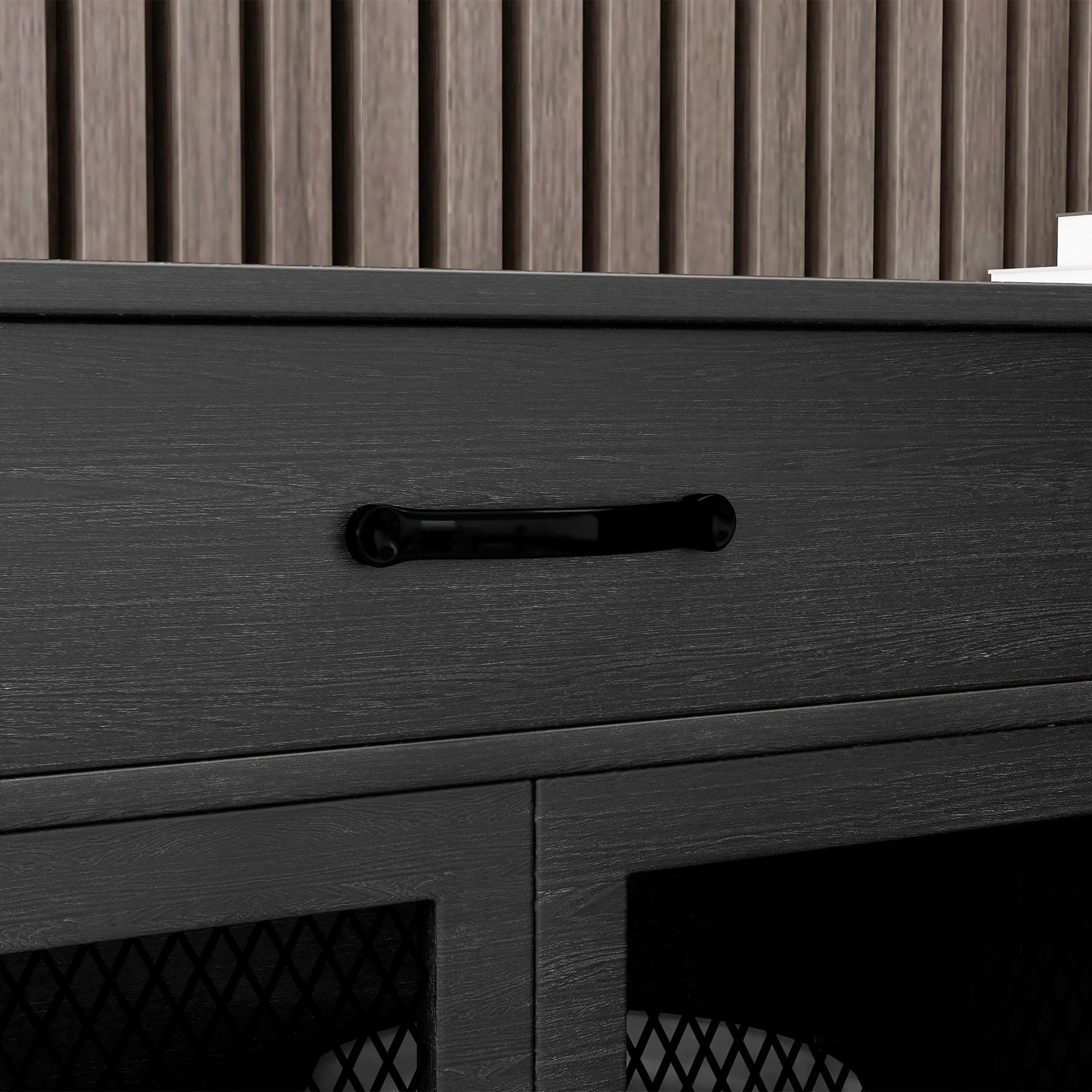 HOMCOM Mueble Aparador Bajo Armario de Almacenaje, 4 Puertas con Estantes Ajustables y 2 Cajones, Estilo Industrial, 150 x 40 x 85 cm, Color Negro