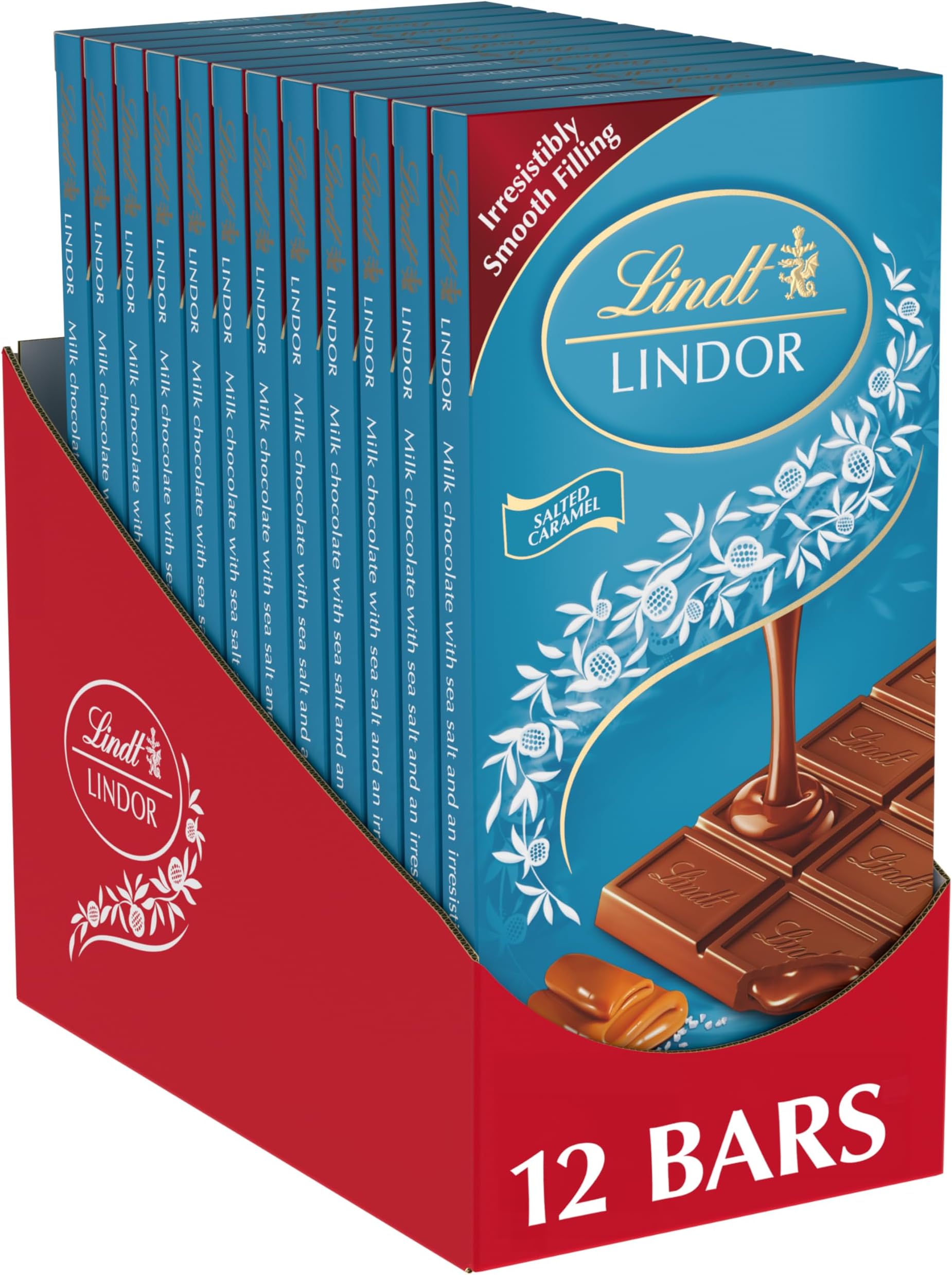 Lindt LINDOR Salted Caramel Milk Chocolate Truffle Bar, Easter Chocolate Candy Bar with Smooth Center, 3.5 oz. (12 Pack)