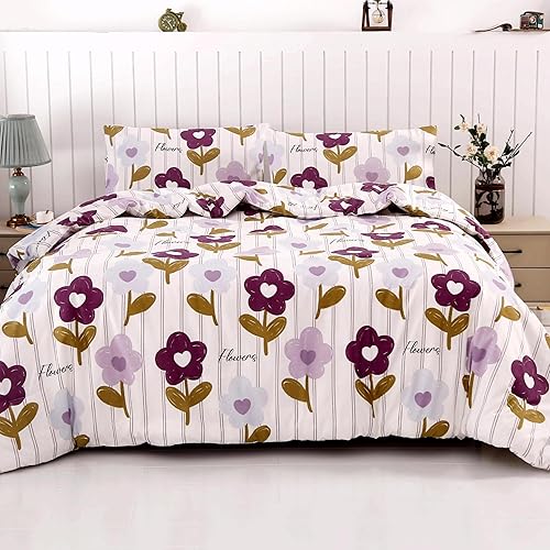 Miniatura 18 de SDIII - Juego de edredón de 3 piezas en color blanco tamaño matrimonial con 2 fundas de almohada, edredón de microfibra cepillada blanco, ligero