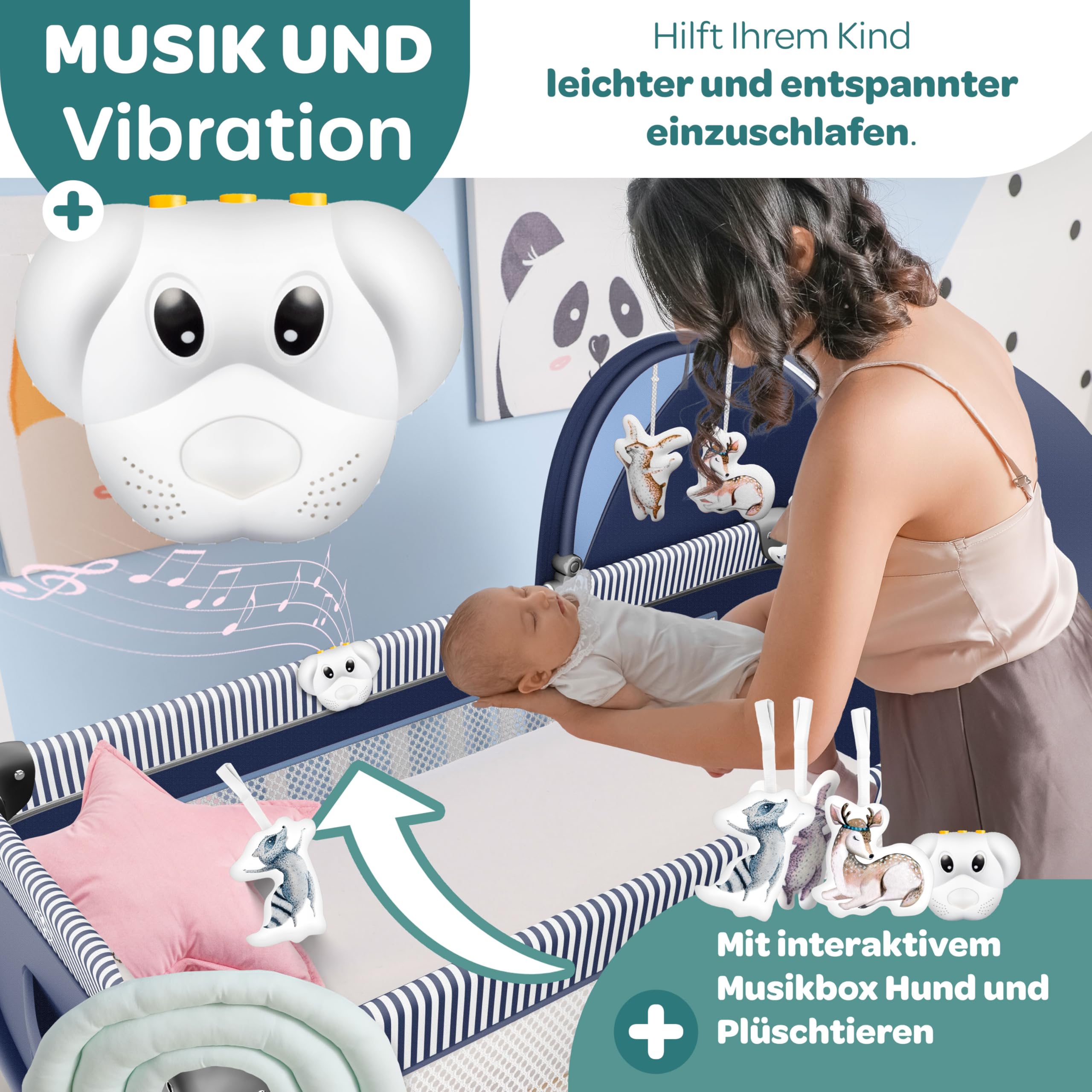 KIDIZ® Łóżeczko dziecięce 3 w 1, turystyczne, zestaw kombi, łóżeczko z przewijakiem, moskitiera, kojec, do 15 kg, przewiewne ściany boczne z wejściem bocznym, składana torba transportowa, niebieski