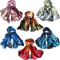 Sureio 6 Pack Lightweight Summer Scarves for Women - Floral Lotus Print Long Thin Georgette Shawls in Bright Colors