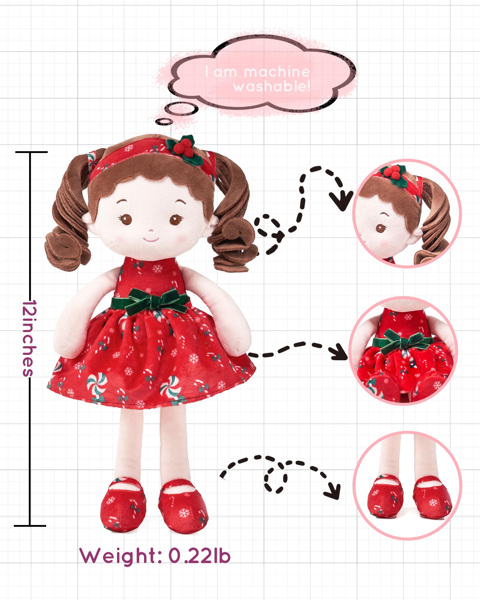 LeyaDoll Doll Baby Boy Toys (12 cali), Moje pierwsze dziecko Szmaciana lalka dla 1-letniego chłopca prezent urodzinowy, pluszowe zabawki dla małych dzieci-Sakura Girl-Pink