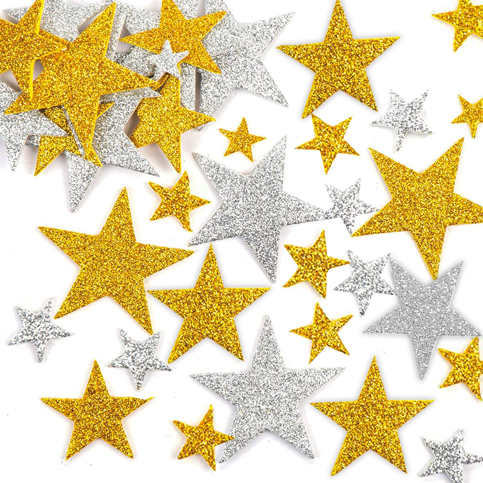 Pegatinas de estrella de espuma con purpurina, paquete de 150 pegatinas de recompensa autoadhesivas con purpurina dorada y plateada, pegatinas de estrella dorada plateada, con diseño de estrella