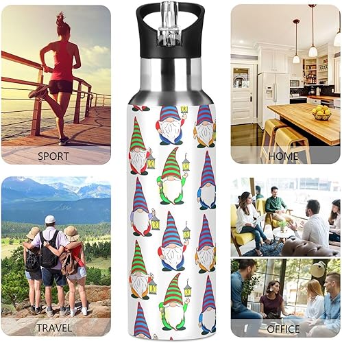 Miniatura 5 de Insulated Stainless Steel Water Bottle with Straw 20 Oz, Leakproof Water Bottles for Gym Outdoor Travel School, Cute Gnomes