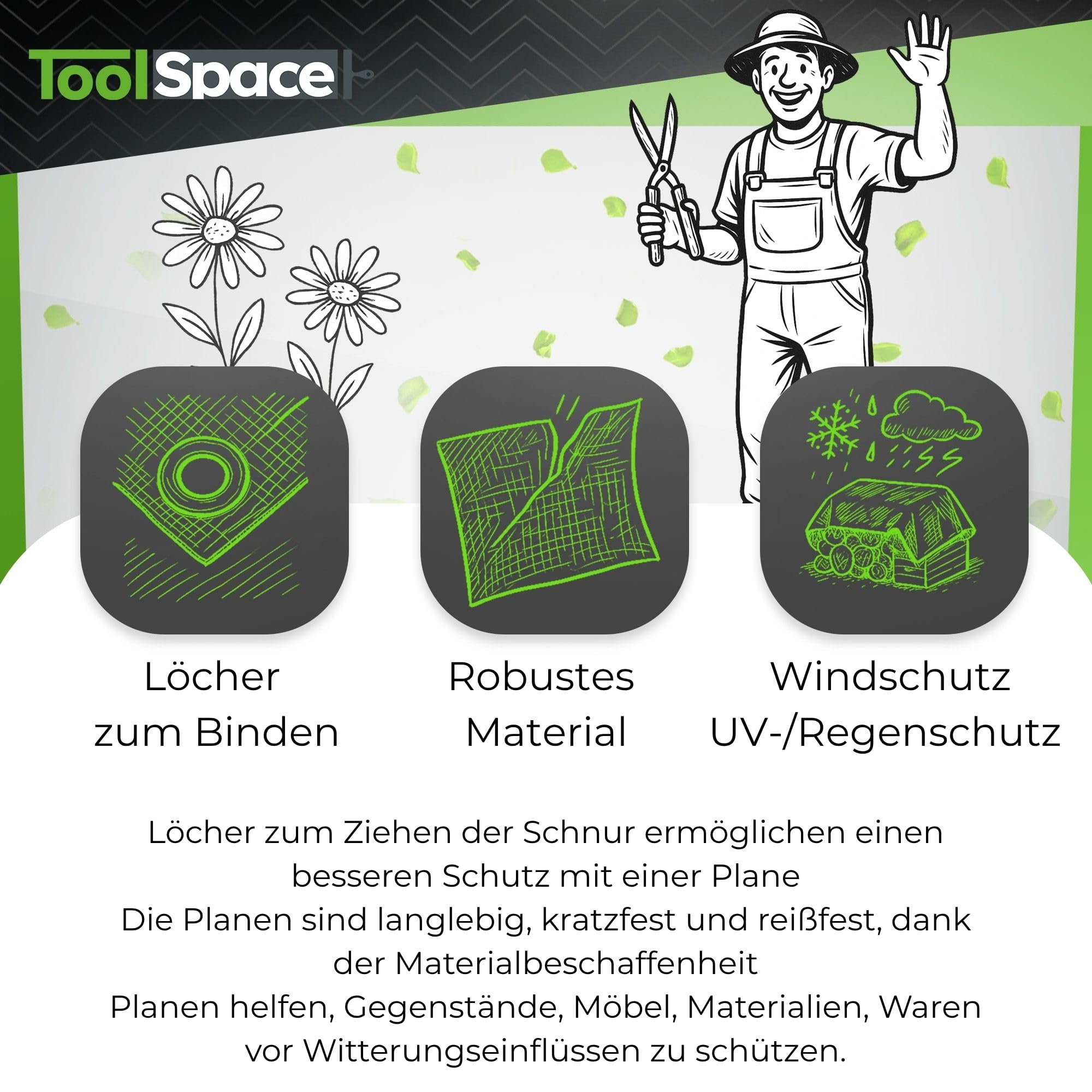 ToolSpace SUPERDICKE Gewebeplane Premium Plane mit Ösen 6x10 m Wetterfest Abdeckplane UV Beständig Tarp Outdoor Garten Wasserdicht Schutzplane Bauplane BLAU 50g/m2 Reißfest Industrieplane Bootplane