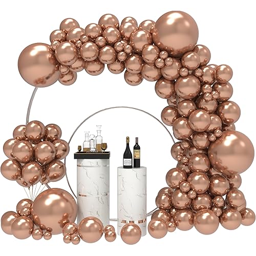 JOYYPOP Rose Gold Balloons 130 Pcs Rose Gold Balloon Garland Kit Different Sizes 5 10 12 18 Inch Metallic Rose Gold Balloons for New Year, Mother's Day, Thanksgiving