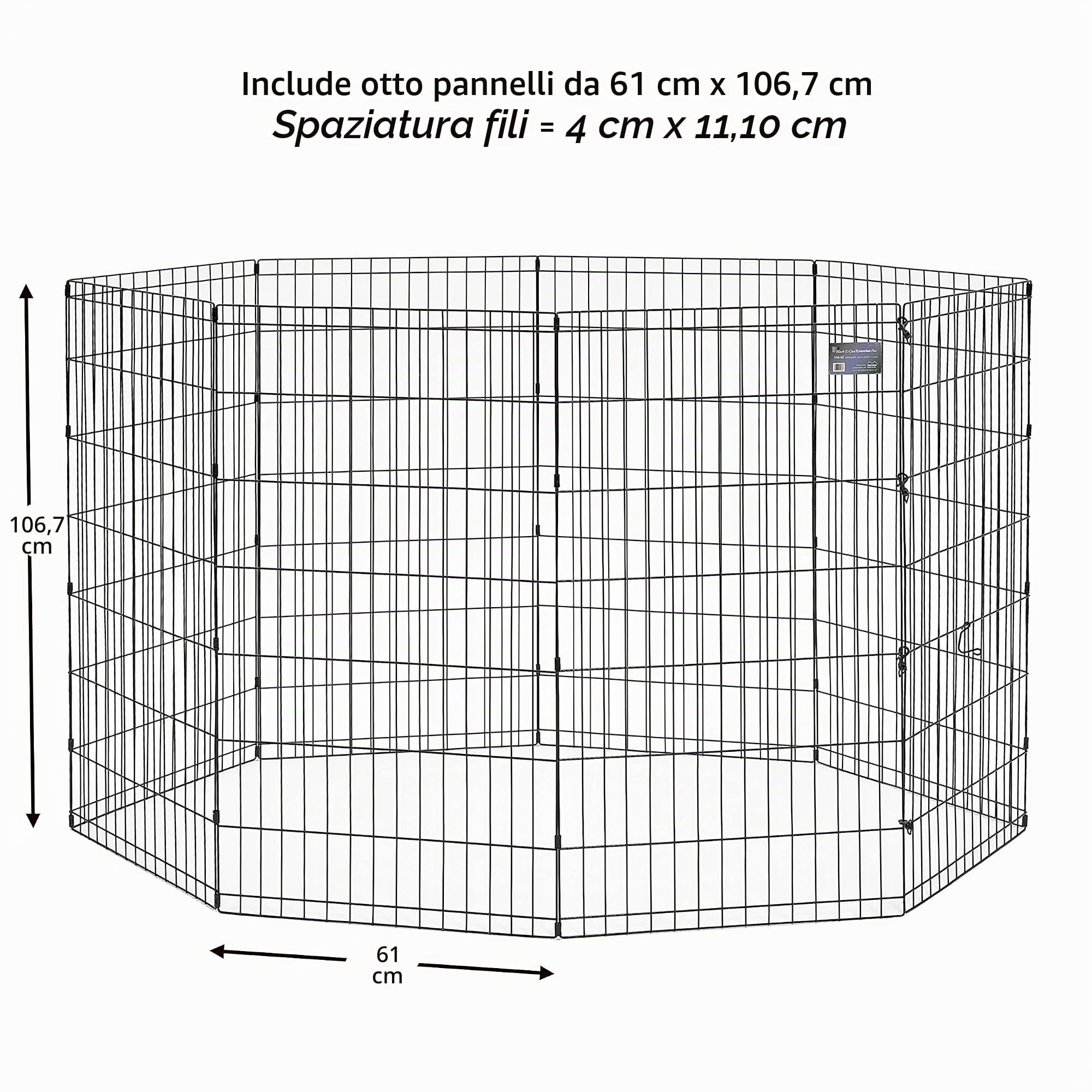 MidWest Homes for Pets, Recinto per animali in metallo, pieghevole, senza porta, con picchetti e rivestimento per elettrodeposizione nero, offre 1,5 metri di spazio per giocare, 106 cm di altezza