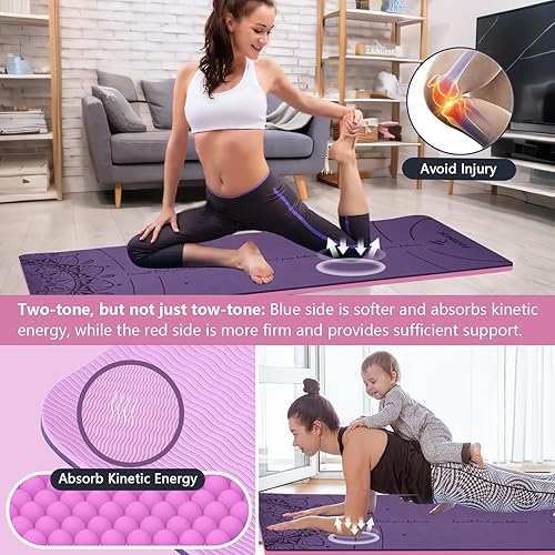 Miniatura 7 de Tapete de yoga extra grueso de 0.354 in, tapete de ejercicio de alta densidad antideslizante para entrenamiento en casa, tapete de pilates con
