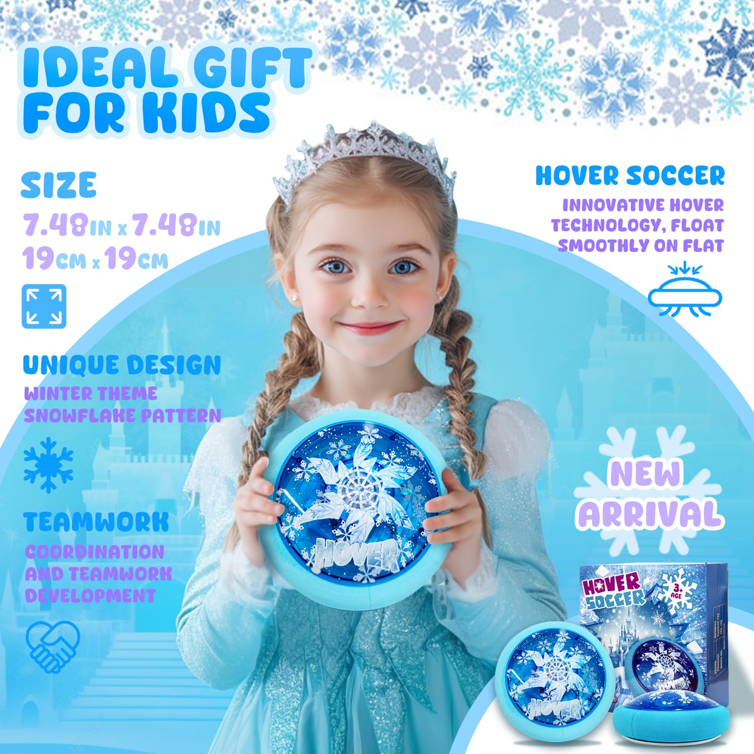 Nzkeuf Ballon De Foot Aéroglisseur – LED Et Musique, Rechargeable USB, Flotte à 2 Mm Du Sol – Pour Intérieur Et Extérieur – Cadeau Enfant 4 à 12 Ans