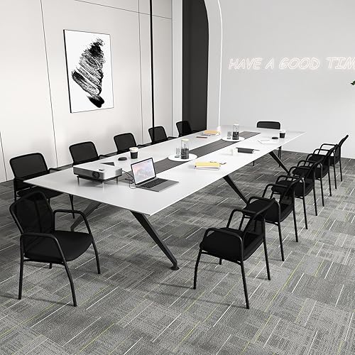 Miniatura 8 de Tangkula Juego de 2 sillas de conferencia, sillas de invitados de oficina con respaldo ergonómico de malla, brazos resistentes y asiento acolchado,