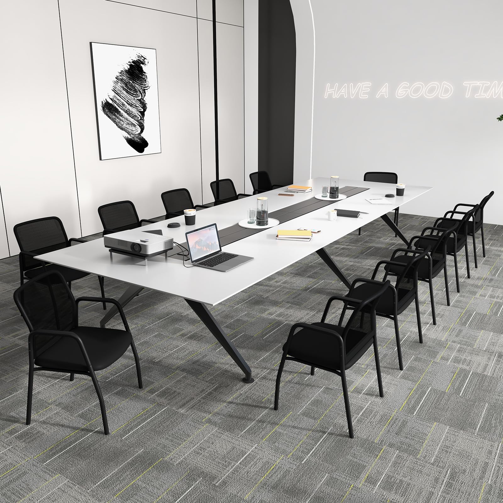 COSTWAY Set di 2 Sedie da Attesa, Sedia da Ufficio con con Schienale in Rete Ergonomico, Sedia da Conferenza con Braccioli e Sedile Imbottito, Portata 150 kg