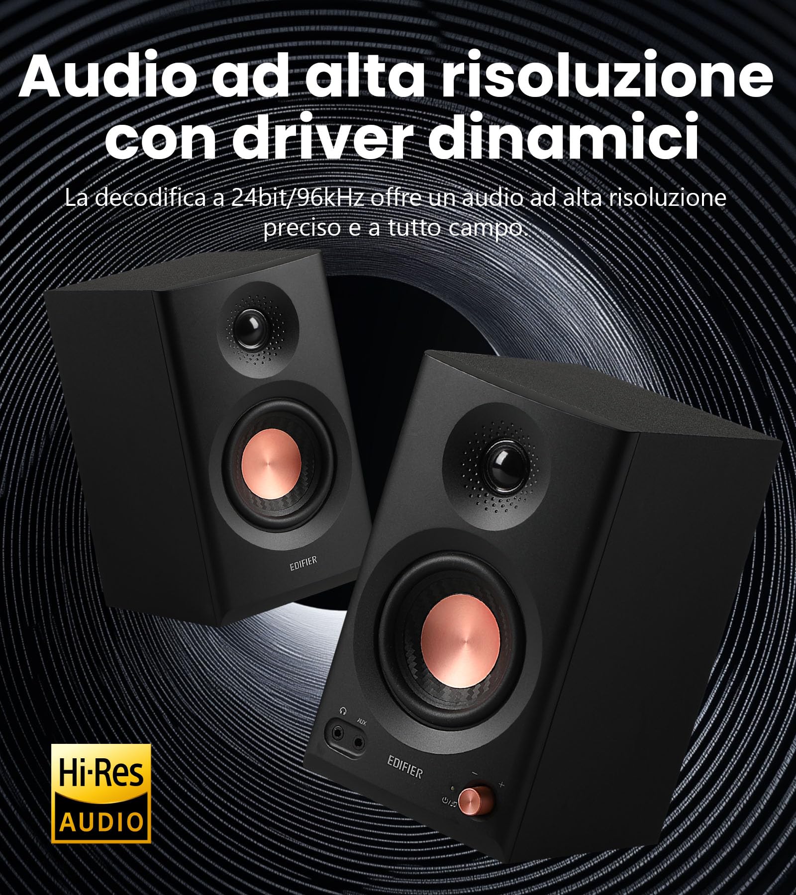 Edifier MR3 - Altoparlanti da Studio Compacts 2.0, Hi-Res Audio, Bluetooth V5.4, Controlli Fisici RCA, AUX, App Mobile, 2 x 18 W, Nero