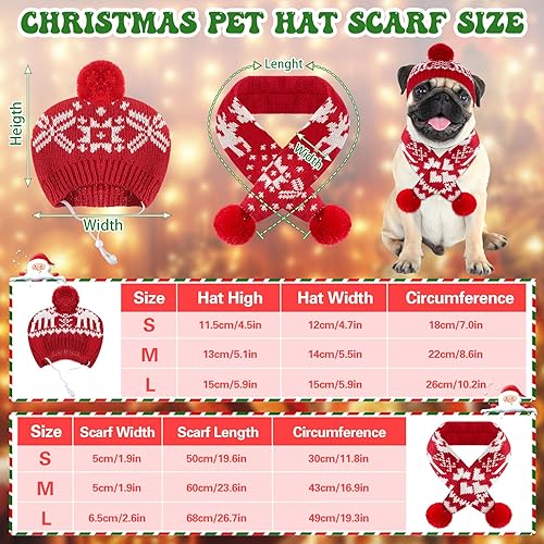 Miniatura 2 de Juego de 2 disfraces de Navidad para perro, sombrero de punto, gorro de invierno, gorro cálido para invierno, bufanda bonita y cálida, accesorios de