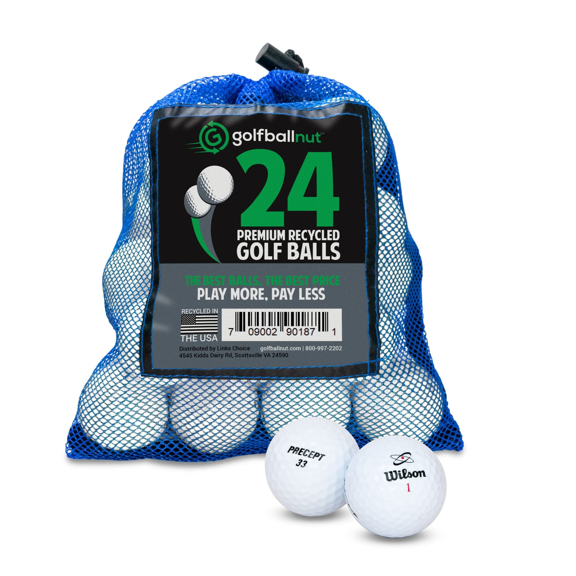 GolfBall Nut Used Recycled for Brand Name Bulk Mix 5A Quality Mint Golf Balls (White 24 Ball Mesh Bag)