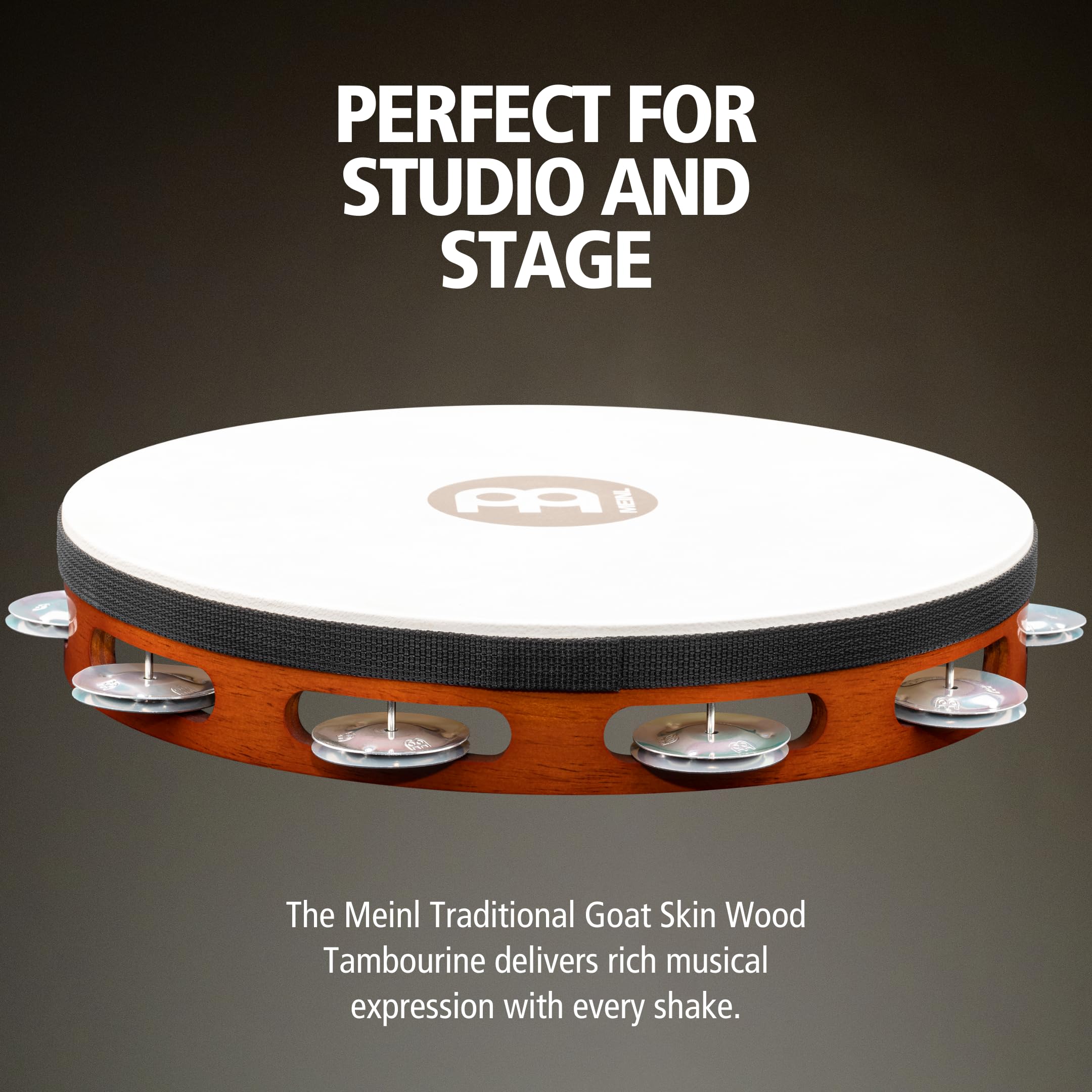 Meinl Percussion TAH1A-AB Headed Wood Tambourine z aluminiowymi obejmami (1-rzędowy), średnica 25,40 cm (10 cali), african brown