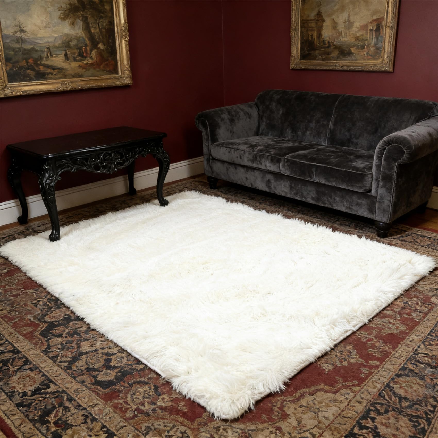 Tapis de salon 160x100 cm blanc doux et moelleux pour optimiser le confort de votre chambre