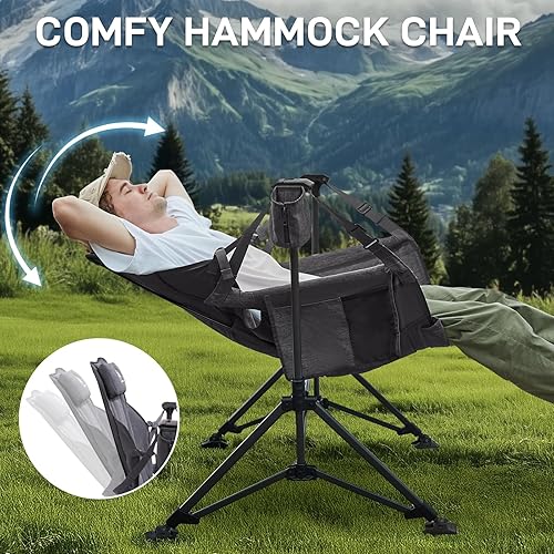 Miniatura 3 de EVER ADVANCED Hamaca acolchada para camping, silla columpio de gran tamaño resistente con portavasos desmontable, silla mecedora plegable portátil