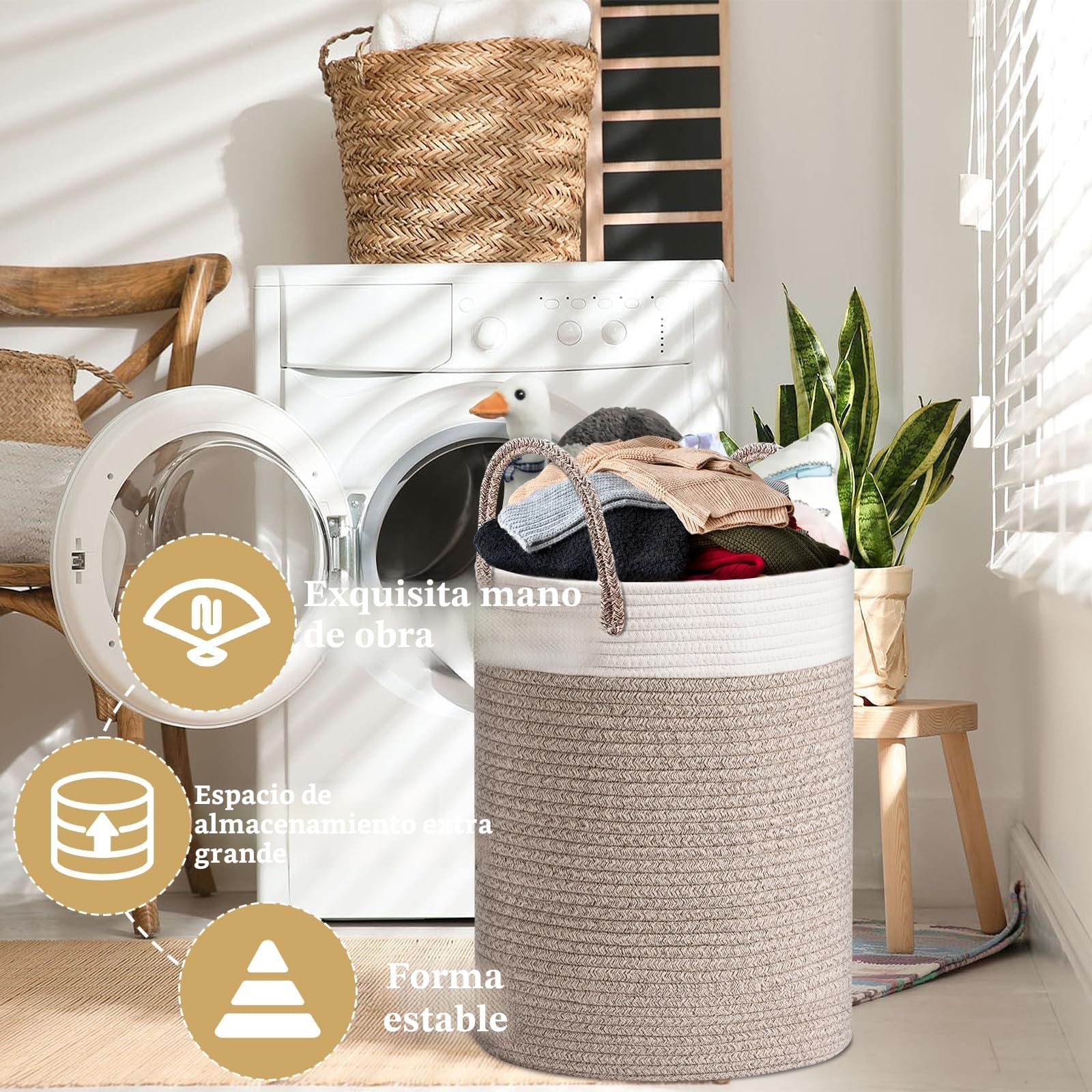 ZLPBAO XXL Cesto Ropa Sucia Trenzado de Algodón con Asa, 40L Cubo Ropa Sucia para Lavadero Habitación Infantil Salon Baño, Decorativas Cesta Para la Ropa Sucia para Almacenamiento