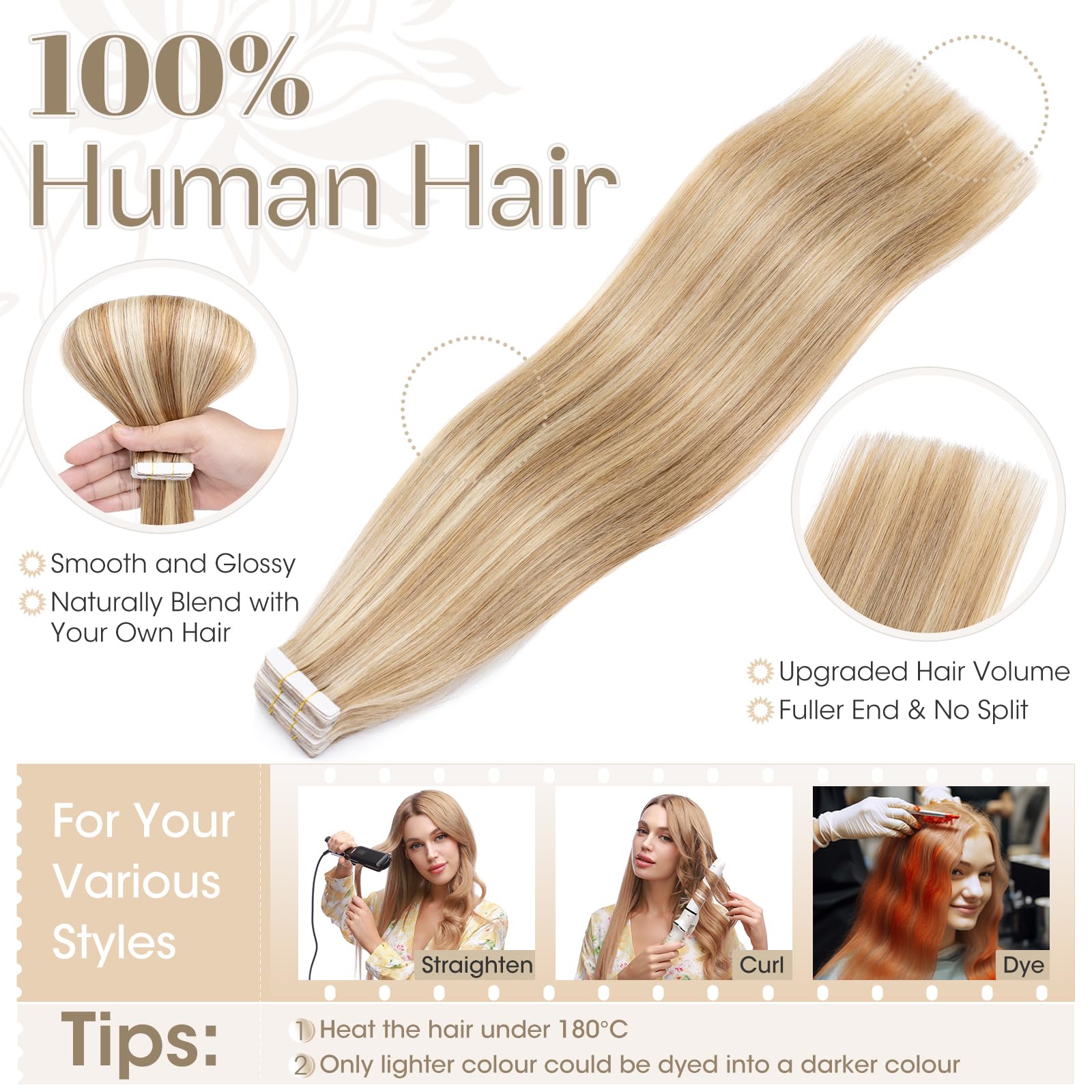 Elailite Tape in Hair Extensions Real Human Hair 20 Pcs - Image 3