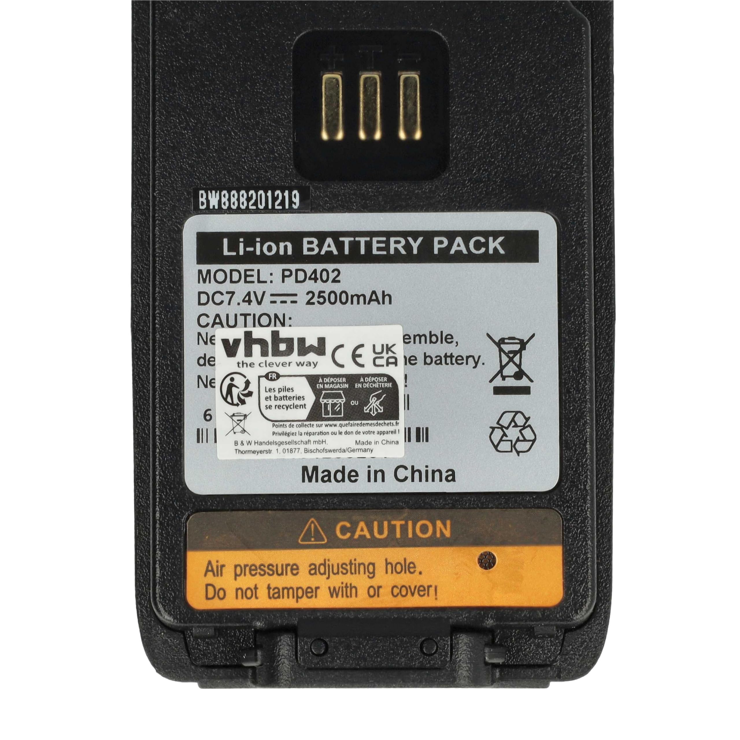 vhbw 2 x bateria kompatybilna z Hytera PD662, PD660 UL913, PD665, PD662G, PD666, PD680 CQST Radio, Walkie-Talkie (2500 mAh, 7,2 V, Li-Ion)