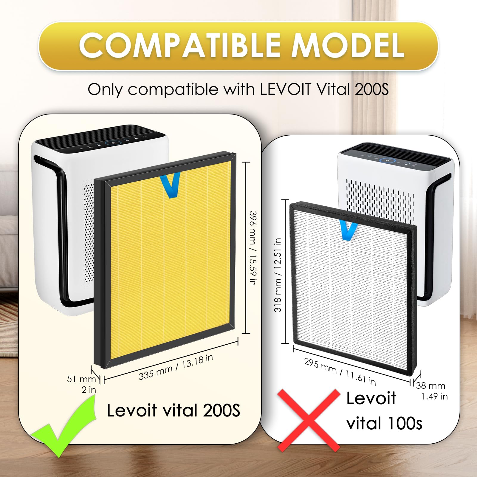 3 Sztuki filtra zastępczego Vital 200S Pet Care – Kompatybilne z oczyszczaczami powietrza LEVOIT Vital 200S i Vital 200S-P, prawdziwy filtr HEPA H13, 3w1 z węglem aktywnym, zamiennik #Vital 200S-RF-PA