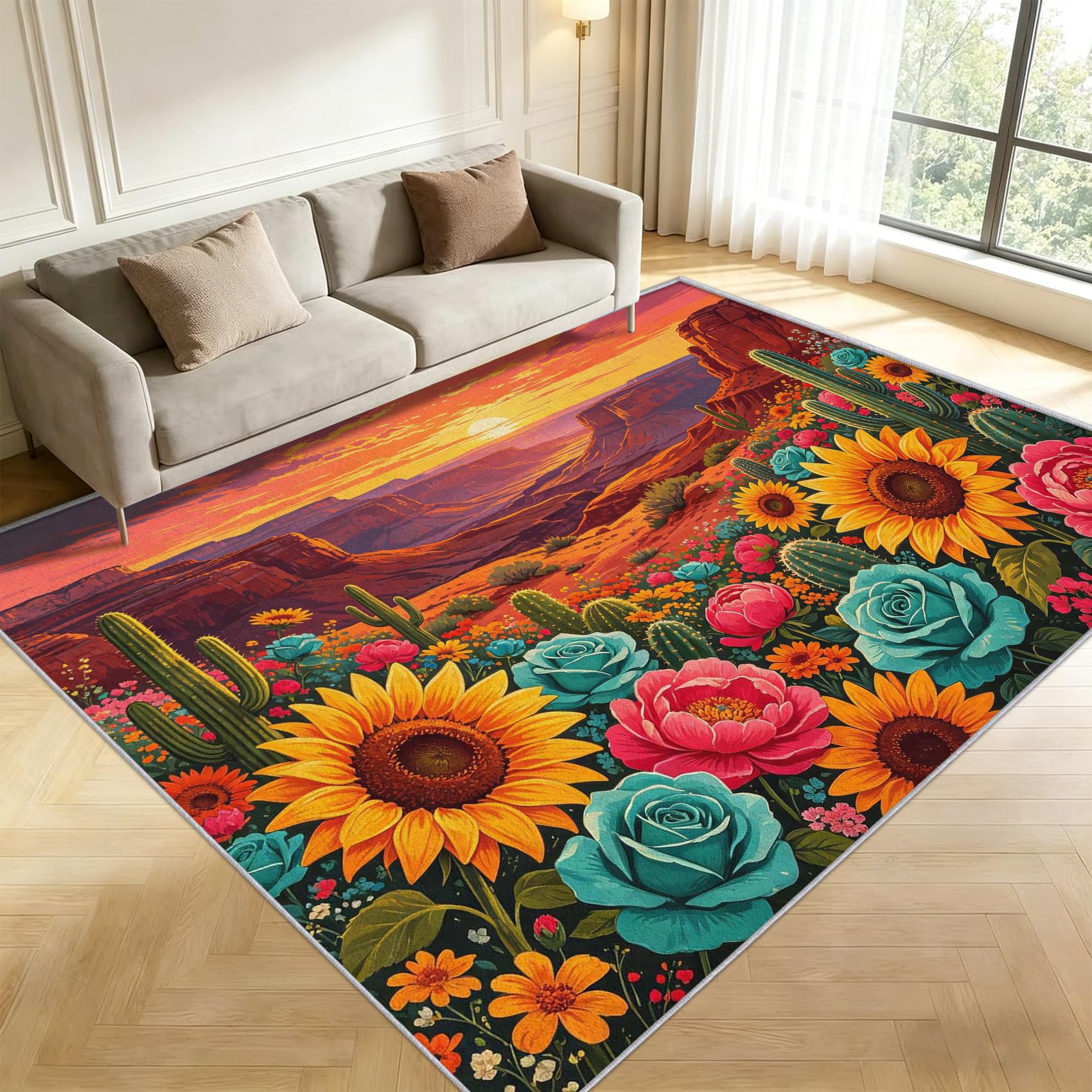 Tapis Carré 200x200 cm Canyon Ouest 3D Impression Decoration