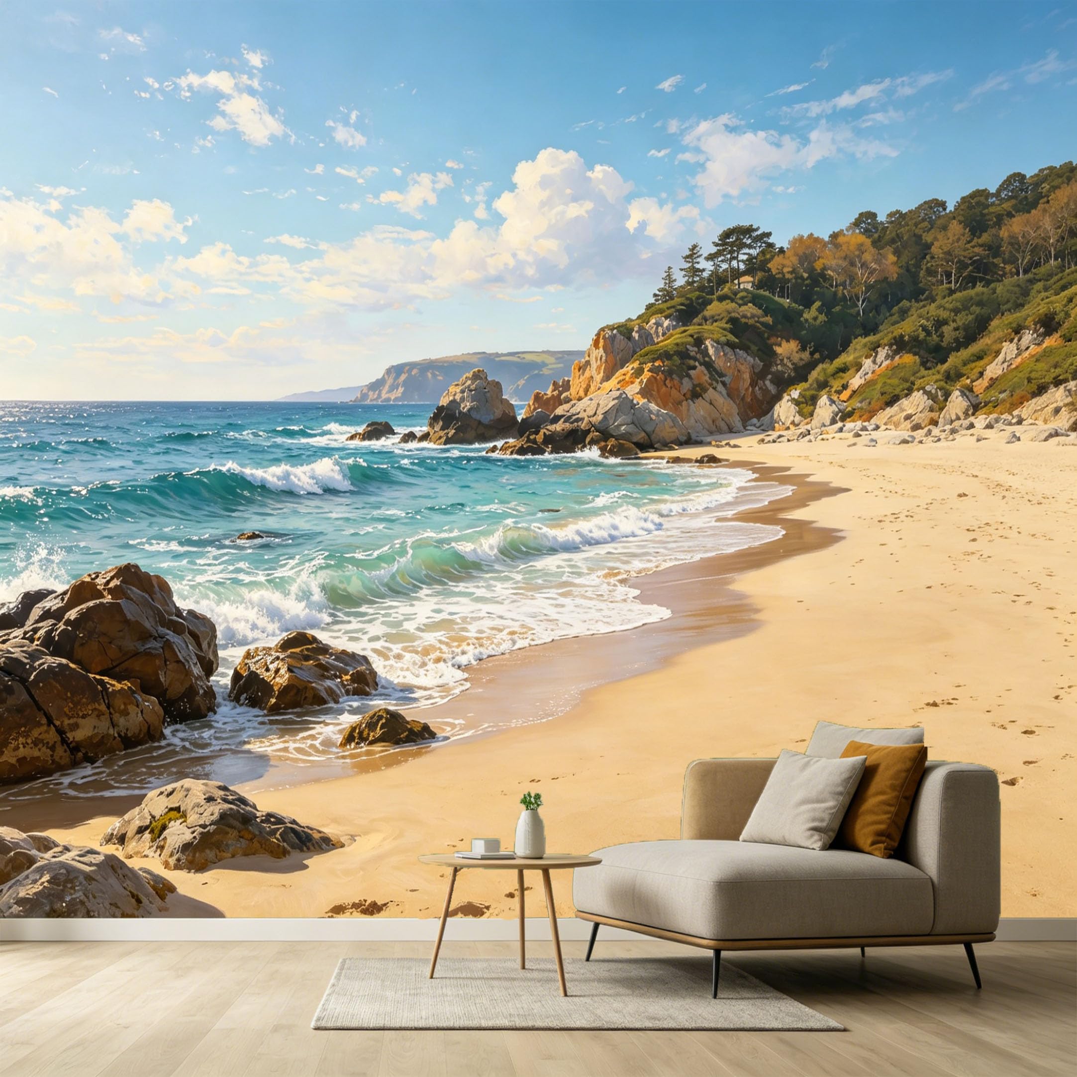 Custom Size Wall Murals Coastal Landscape Ocean Marine Rocks Sandy Shore SelfAdhesive Wall Fabric Removable Large Wallpaper for Photo Living Room Interior Decor